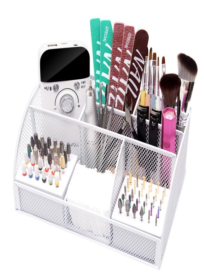 CGBE Nail Drill Bits Holder: 60 Holes Professional Drill Bit Holder for Nails - Mesh Metal Nail Tools Organizer Display Case - Nail Desk Organizer for Nail Tech - White (Not Included Nail Drill) - Image 1